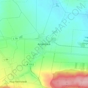 Topografische Karte Anderbeck, Höhe, Relief