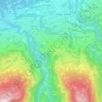 Topografische Karte Rive di Villa, Höhe, Relief
