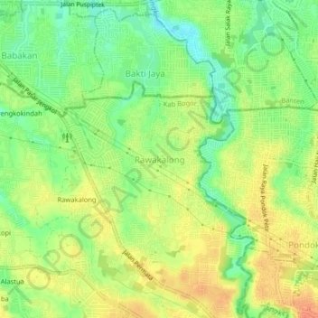 Topografische Karte Rawakalong, Höhe, Relief