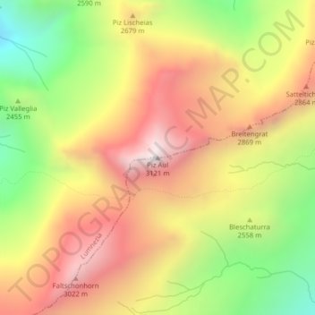 Topografische Karte Piz Aul, Höhe, Relief