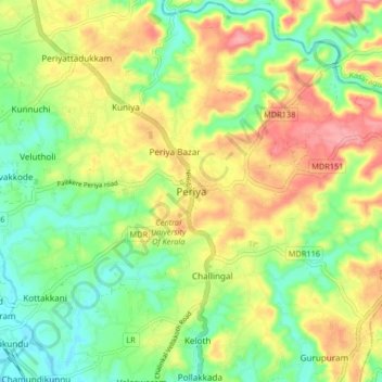 Topografische Karte Periya, Höhe, Relief