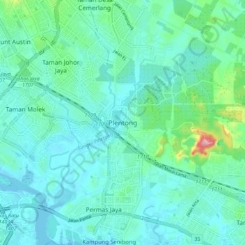 Topografische Karte Plentong, Höhe, Relief