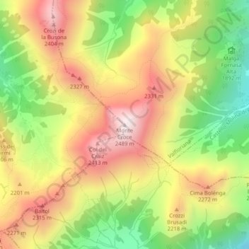 Topografische Karte Monte Croce, Höhe, Relief