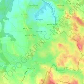 Topografische Karte Frespech, Höhe, Relief