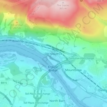 Topografische Karte Old Kilpatrick, Höhe, Relief