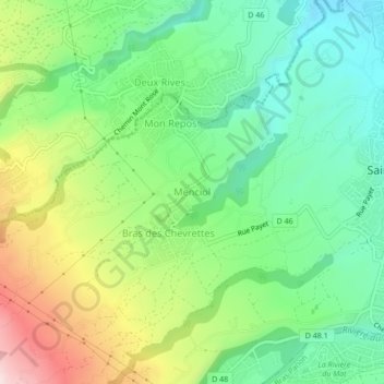 Topografische Karte Menciol, Höhe, Relief
