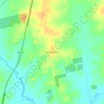 Topografische Karte Colonia Hughes, Höhe, Relief