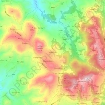 Topografische Karte Roncroffio, Höhe, Relief