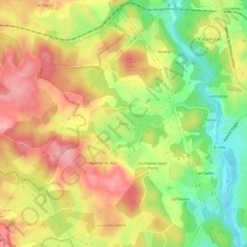 Topografische Karte Ponty, Höhe, Relief