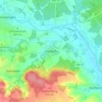 Topografische Karte Haslach, Höhe, Relief