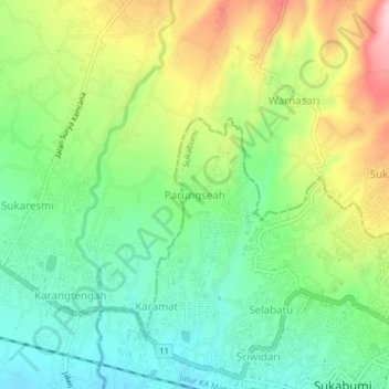 Topografische Karte Parungseah, Höhe, Relief
