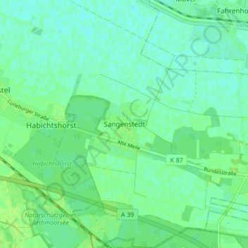Topografische Karte Sangenstedt, Höhe, Relief