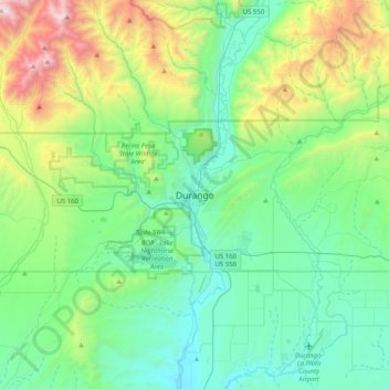 Topografische Karte Durango, Höhe, Relief