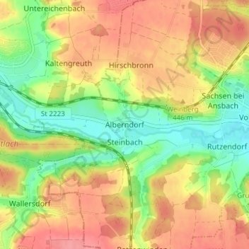 Topografische Karte Alberndorf, Höhe, Relief