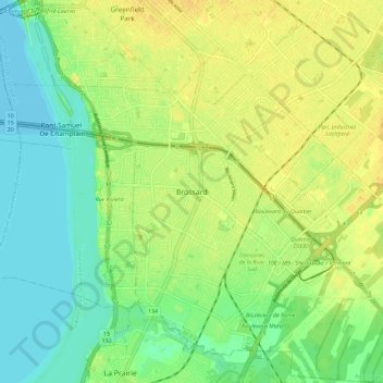 Topografische Karte Brossard, Höhe, Relief
