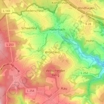 Topografische Karte Willscheid, Höhe, Relief