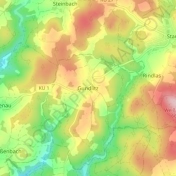 Topografische Karte Gundlitz, Höhe, Relief