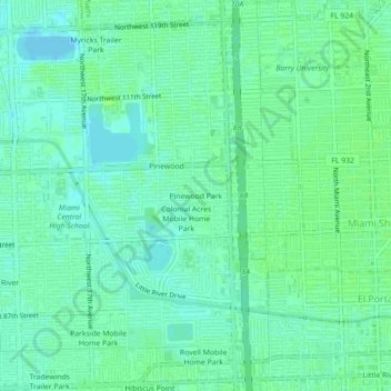 Topografische Karte Pinewood Park, Höhe, Relief