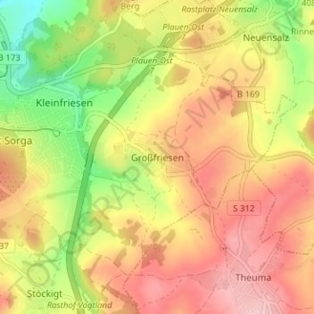 Topografische Karte Großfriesen, Höhe, Relief