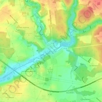 Topografische Karte Langennerie, Höhe, Relief