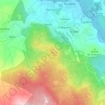Topografische Karte O Cordal, Höhe, Relief