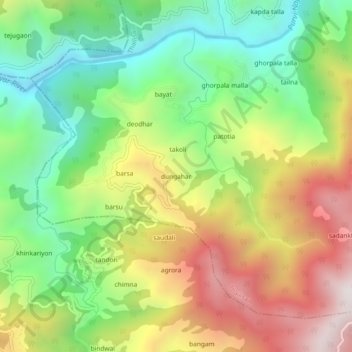 Topografische Karte dungahar, Höhe, Relief