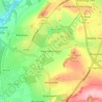 Topografische Karte New Herrington, Höhe, Relief