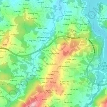 Topografische Karte O Longueiral, Höhe, Relief