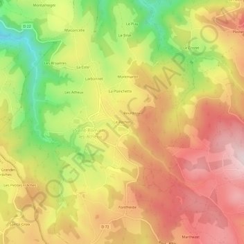 Topografische Karte Le Pecher, Höhe, Relief