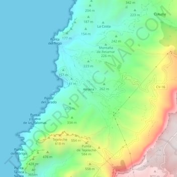 Topografische Karte Alojera, Höhe, Relief