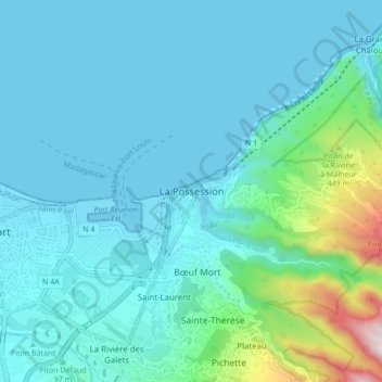 Topografische Karte La Possession, Höhe, Relief