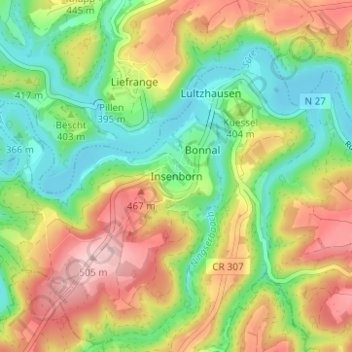 Topografische Karte Insenborn, Höhe, Relief