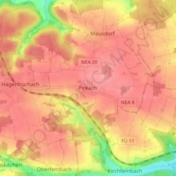 Topografische Karte Pirkach, Höhe, Relief