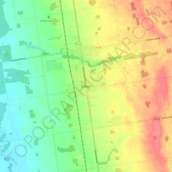 Topografische Karte Exeter, Höhe, Relief