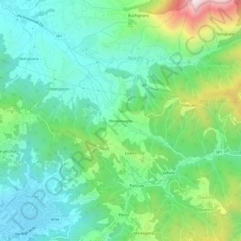 Topografische Karte Montemagno, Höhe, Relief