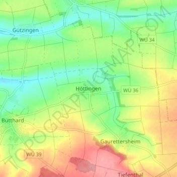 Topografische Karte Höttingen, Höhe, Relief