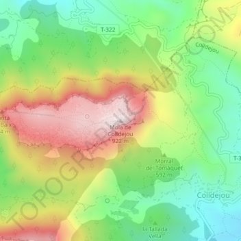 Topografische Karte Mola de Colldejou, Höhe, Relief