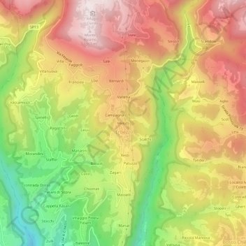 Topografische Karte Melotti, Höhe, Relief