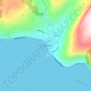 Topografische Karte Hermansverk, Höhe, Relief