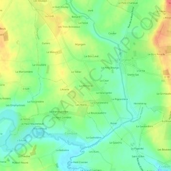 Topografische Karte La Pêcherie, Höhe, Relief