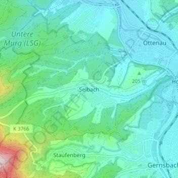 Topografische Karte Selbach, Höhe, Relief