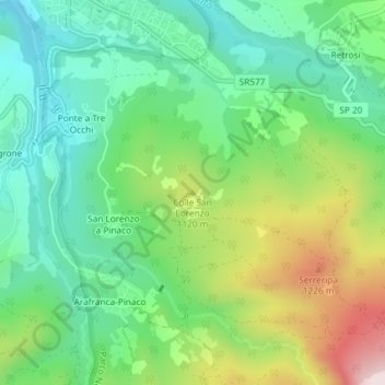 Topografische Karte Colle San Lorenzo, Höhe, Relief