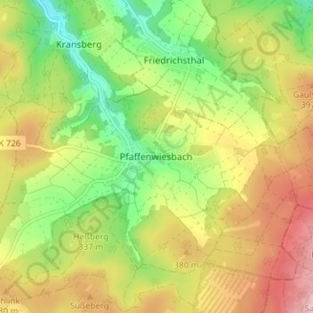 Topografische Karte Pfaffenwiesbach, Höhe, Relief