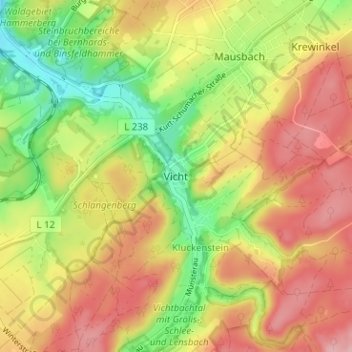 Topografische Karte Vicht, Höhe, Relief