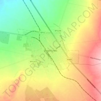 Topografische Karte Deán Funes, Höhe, Relief