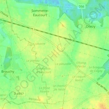 Topografische Karte Eaucourt, Höhe, Relief