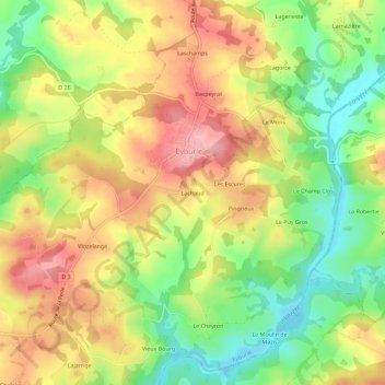 Topografische Karte Lachaud, Höhe, Relief
