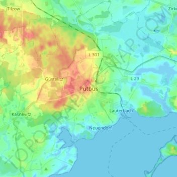 Topografische Karte Putbus, Höhe, Relief