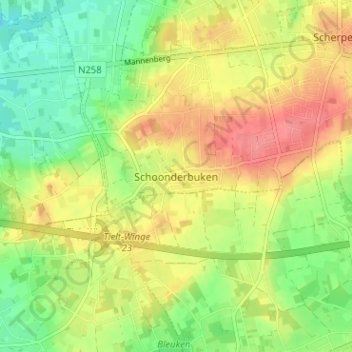 Topografische Karte Schoonderbuken, Höhe, Relief
