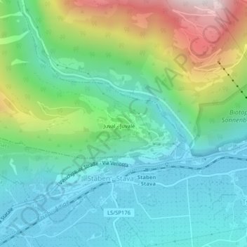 Topografische Karte Schloss Juval, Höhe, Relief